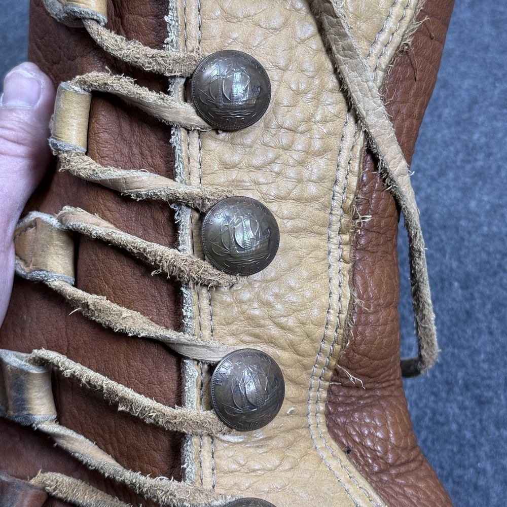 Vintage Leather Lace Up Boots Nautical Ship Buttons 1976 Vibram Mens 9.5W - Picture 5 of 11